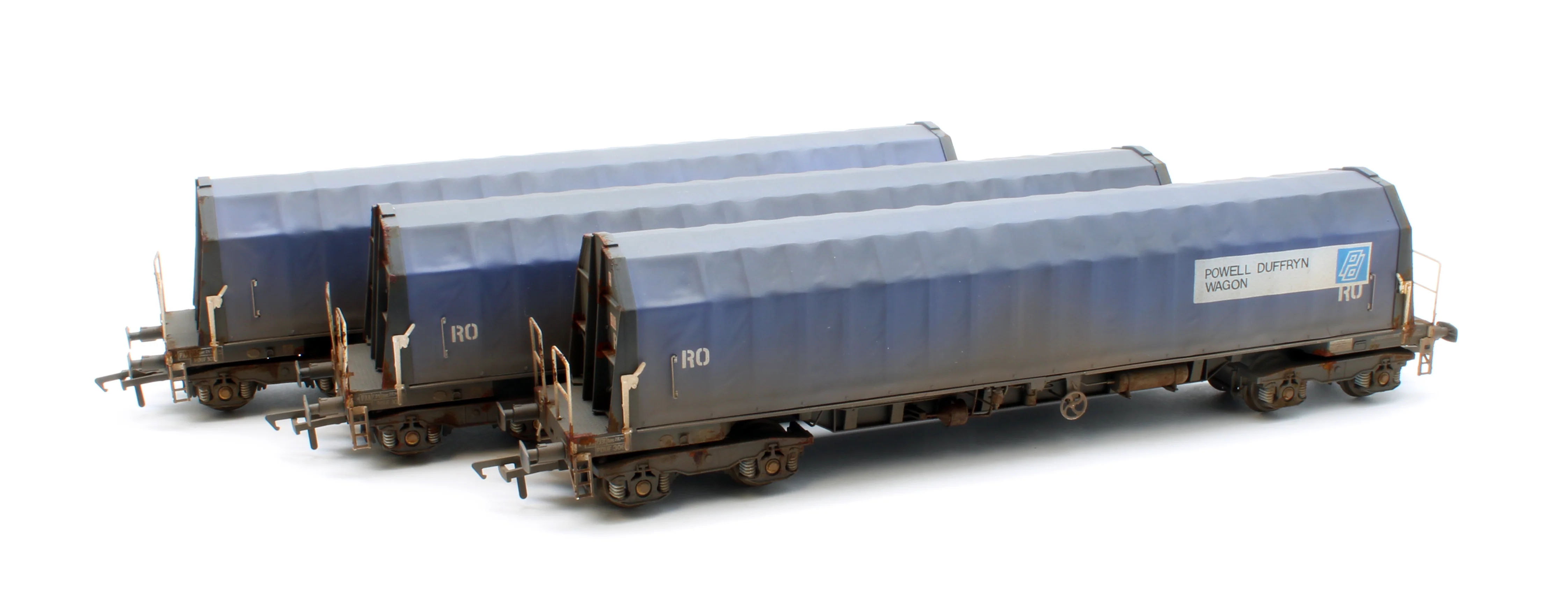 PXA01 TP(B)W Bespoke Weathered Set of 3 PXA Steel Coil Carrier PD Blue with RO Lettering No.3032/3036/3062 - Image 2