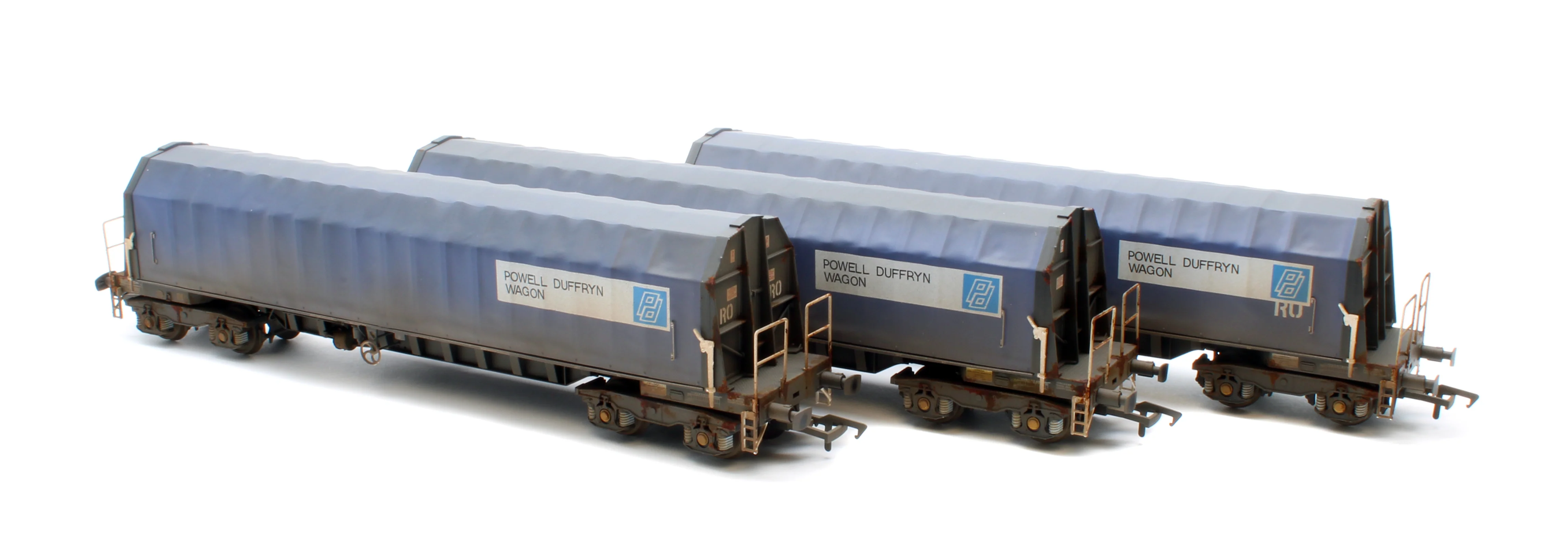PXA01 TP(B)W Bespoke Weathered Set of 3 PXA Steel Coil Carrier PD Blue with RO Lettering No.3032/3036/3062 - Image 3