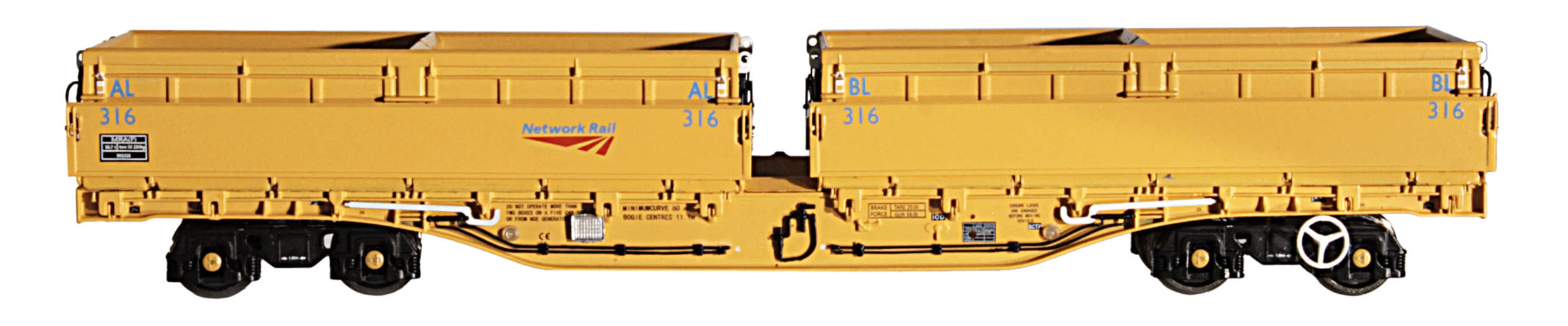 4F-075-005 Set of 5 MRA Side Tipping Ballast Wagon Network Rail Yellow - Image 3