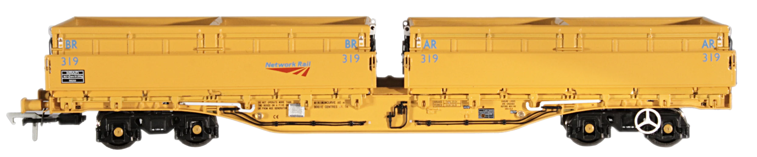 4F-075-005 Set of 5 MRA Side Tipping Ballast Wagon Network Rail Yellow - Image 4