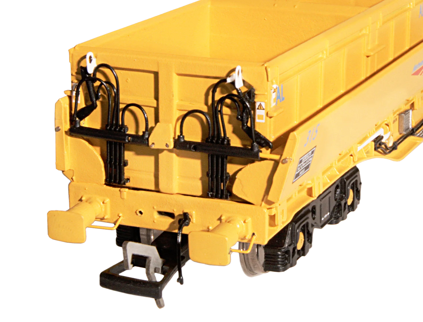 4F-075-005 Set of 5 MRA Side Tipping Ballast Wagon Network Rail Yellow - Image 6