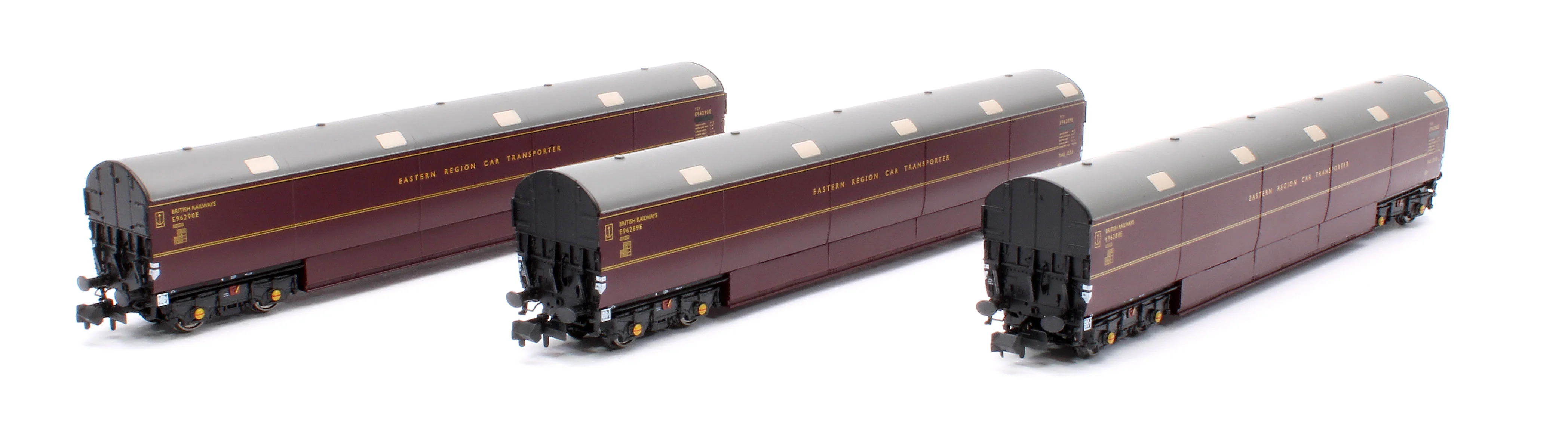 S2303-01 Newton Chambers Car Transporter Eastern Region BR Lined Maroon E96288/289/290E - Pack 1