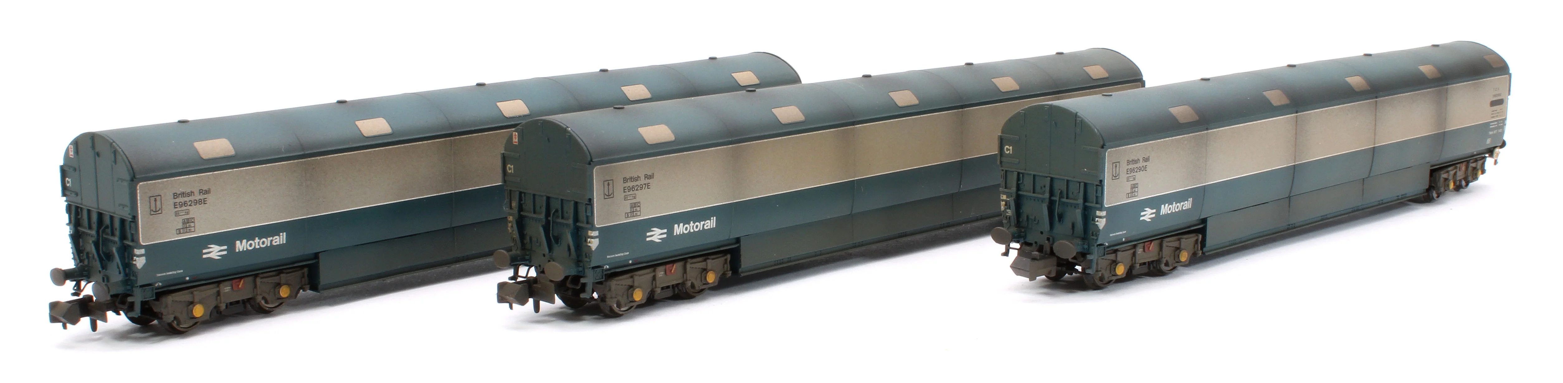 S2303-04 Custom Weathered Newton Chambers Car Transporter BR Motorail BR Blue/Grey TCV E96290/297/298E - Pack 1