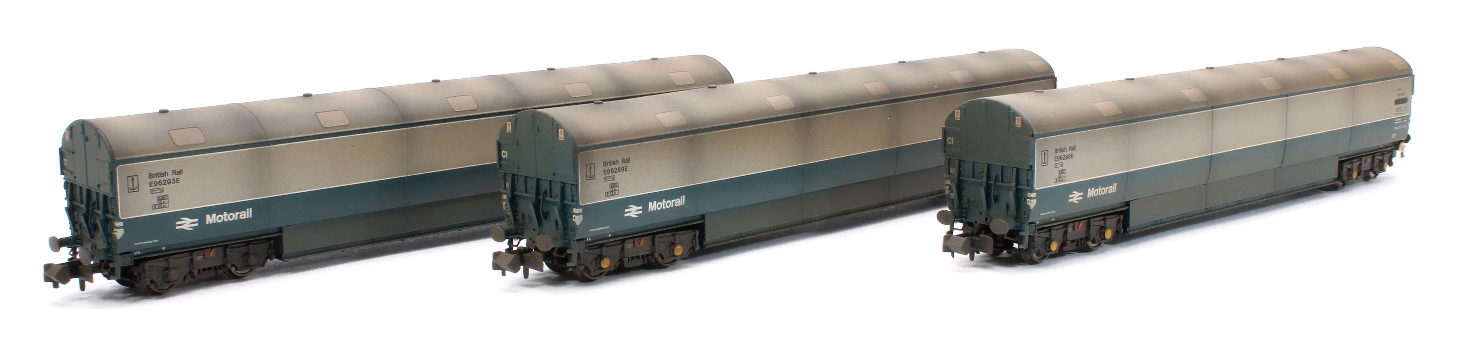 S2303-06 Custom Weathered Newton Chambers Car Transporter BR Motorail BR Blue/Grey NVV E96288/289/293E - Pack 3