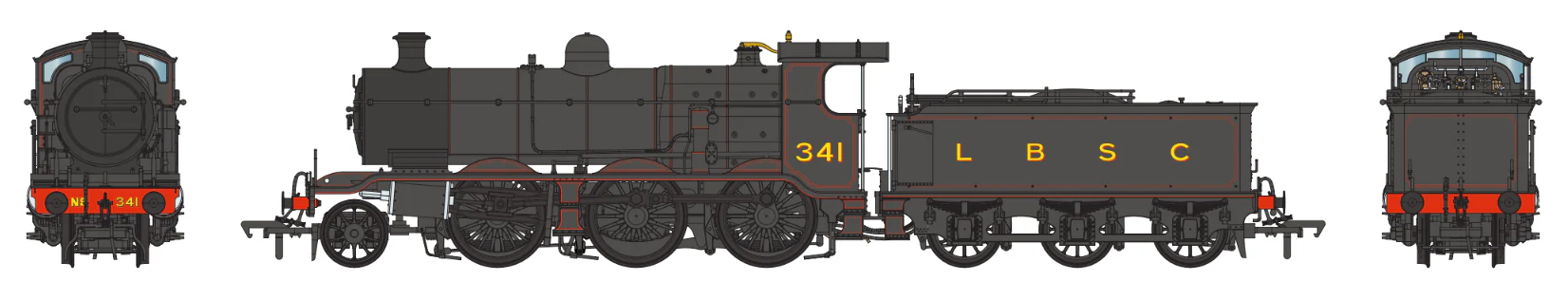 S4102-01 LB&SCR K Class 2-6-0 LBSC Black No.341 Red Lining Steam Locomotive - Image 2