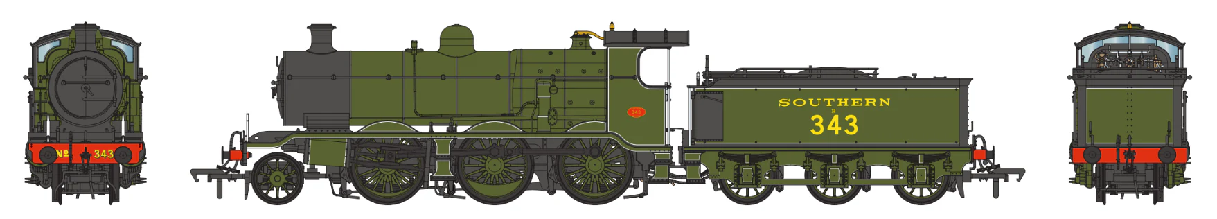 S4102-03 LB&SCR K Class 2-6-0 Southern Maunsell SR Urie Green No.343 Steam Locomotive - Image 2