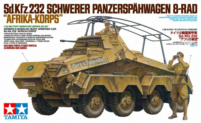 35210 1/35 Military Miniatures No.297 German 8-Wheeled Heavy Armored Car Sd.Kfz.232 "Africa-Corps" Kit - Image 3