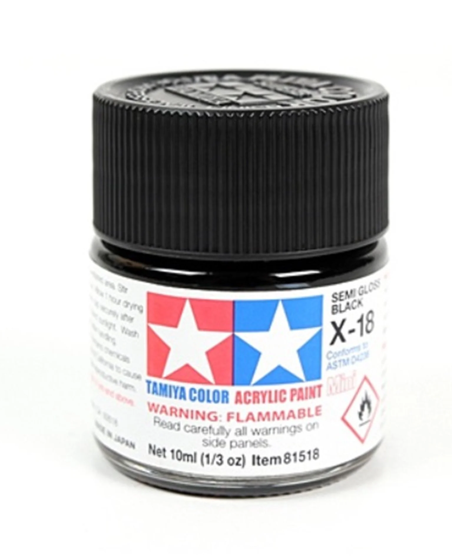T81518 TAMIYA ACRYLIC MINI X-18 SEMI GLOSS BLACK