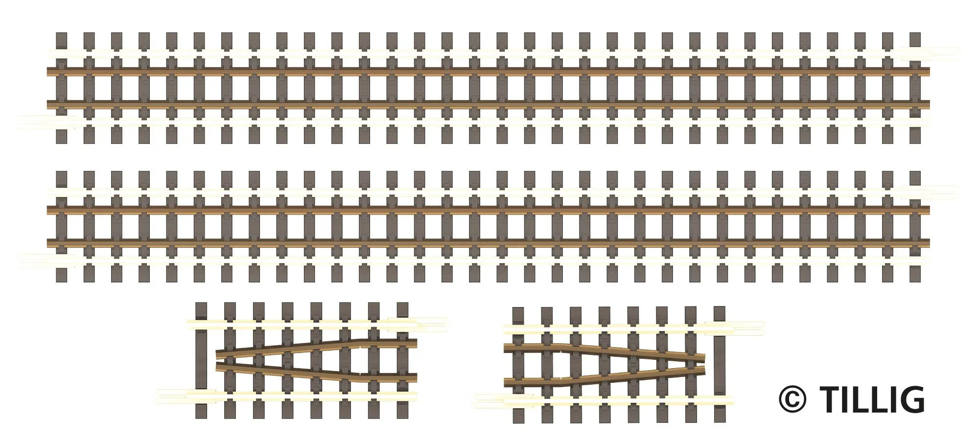 1840 Set of straight tracks with guard rails (both sides)