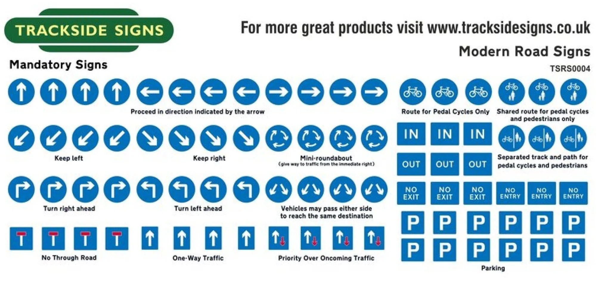 TSRS0004 Mandatory Road Signs (Modern) - OO Gauge
