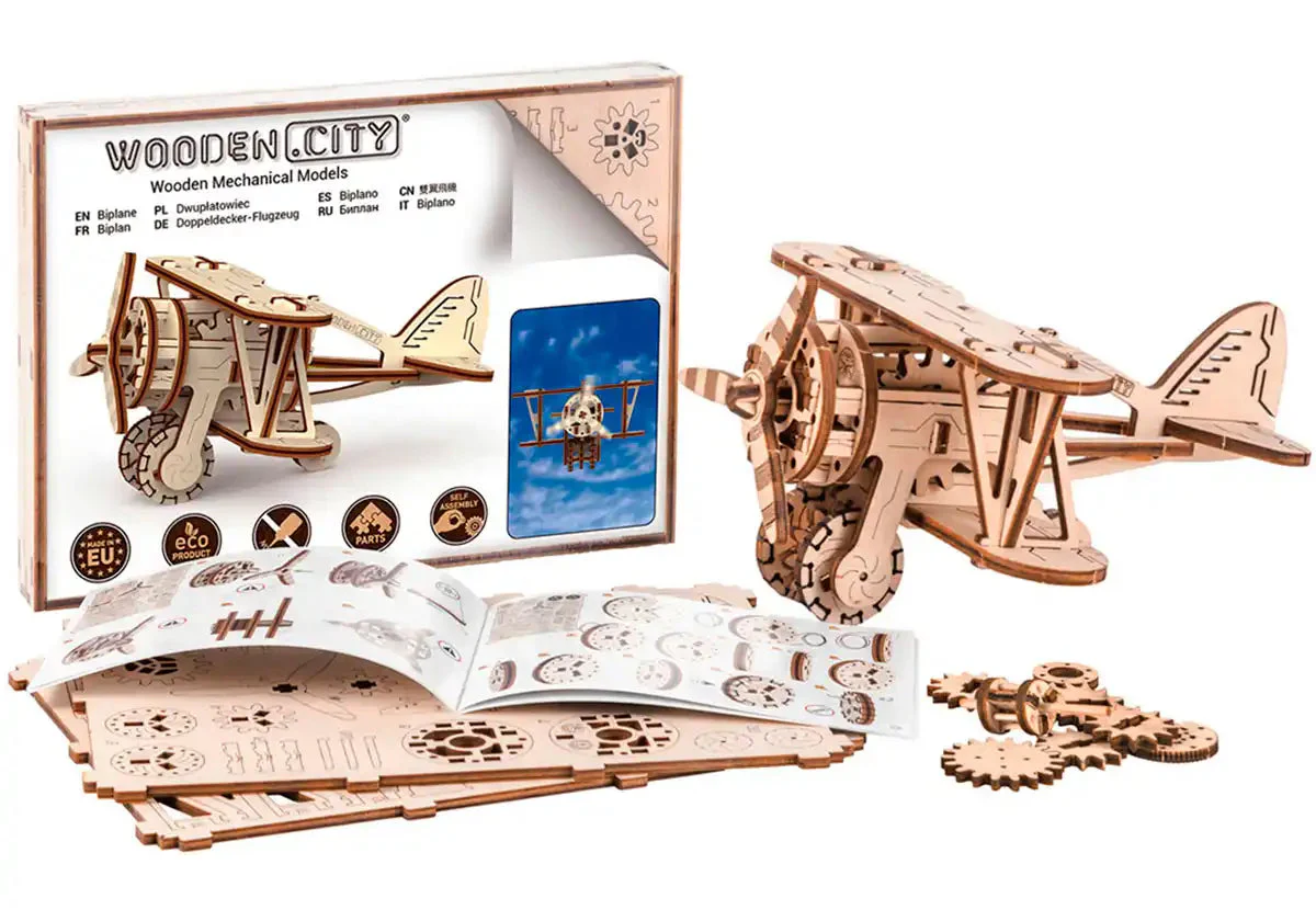 WR304 3D Wooden Plane Puzzle – Biplane - Image 3