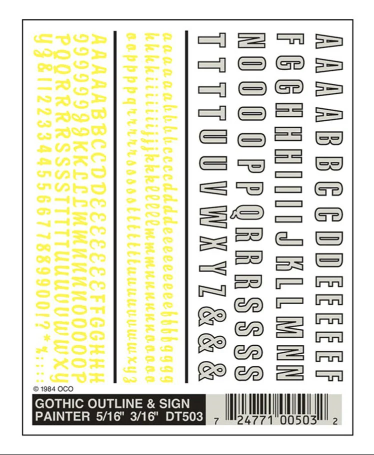 WDT503 DT503 WOODLAND SCENICS - Decals - Gothic Outline & Sign Painter