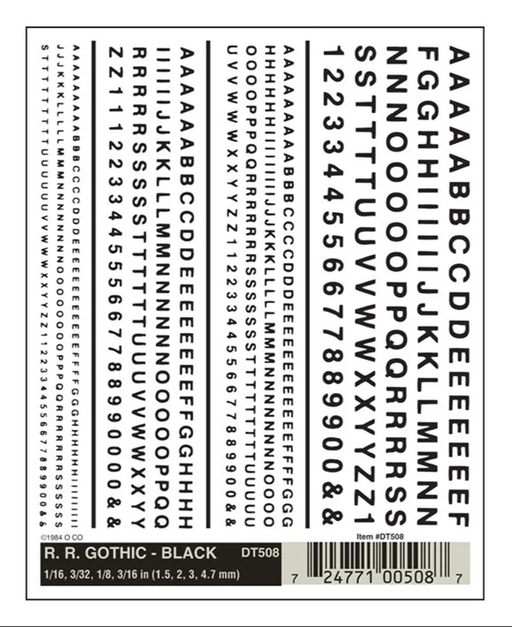 WDT508 DT508 WOODLAND SCENICS - Decals - R.R. Gothic - Black
