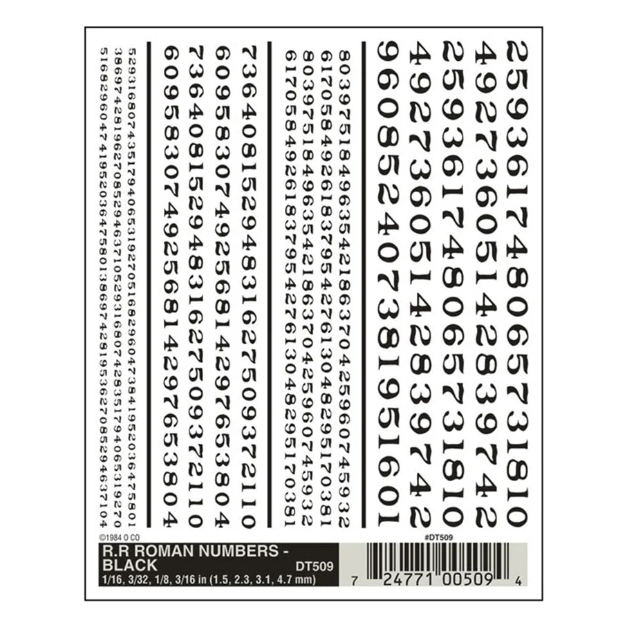 WDT509 DT509 WOODLAND SCENICS - Decals - R.R. Roman Numbers - Black