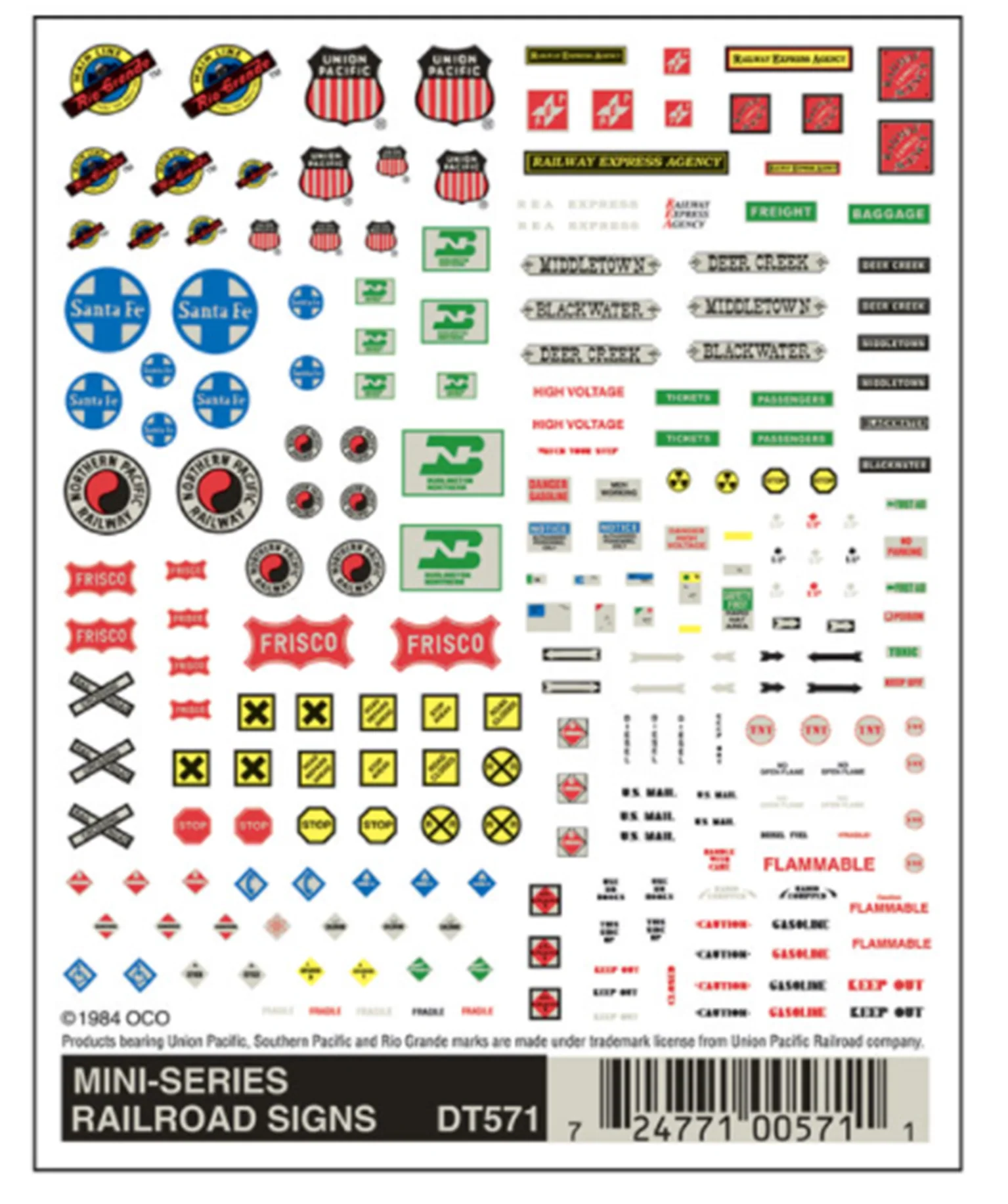 WDT571 DT571 WOODLAND SCENICS - Decals - Mini-Series Railroad Signs