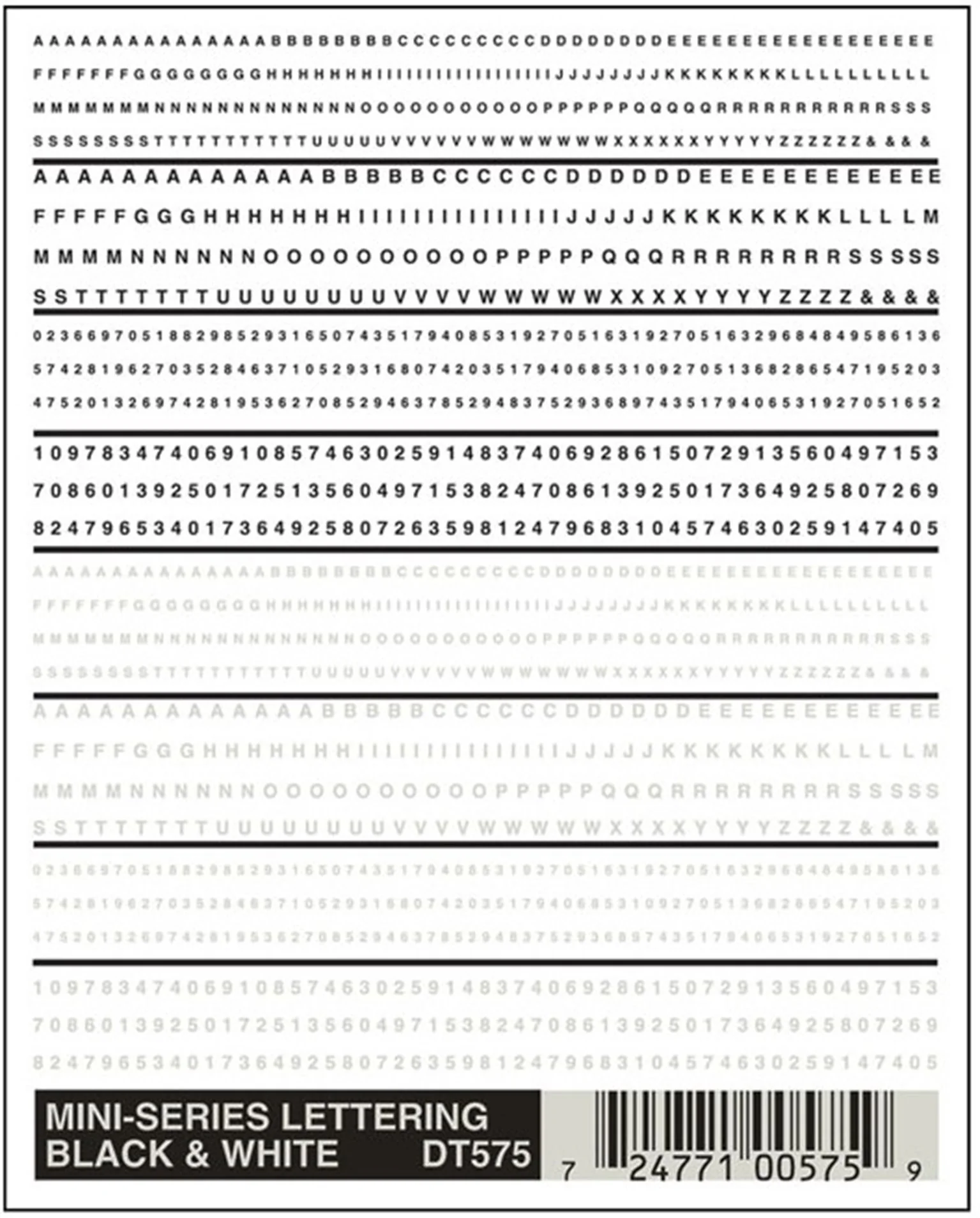 WDT575 DT575 WOODLAND SCENICS - Decals - Mini-Series Lettering Black & White