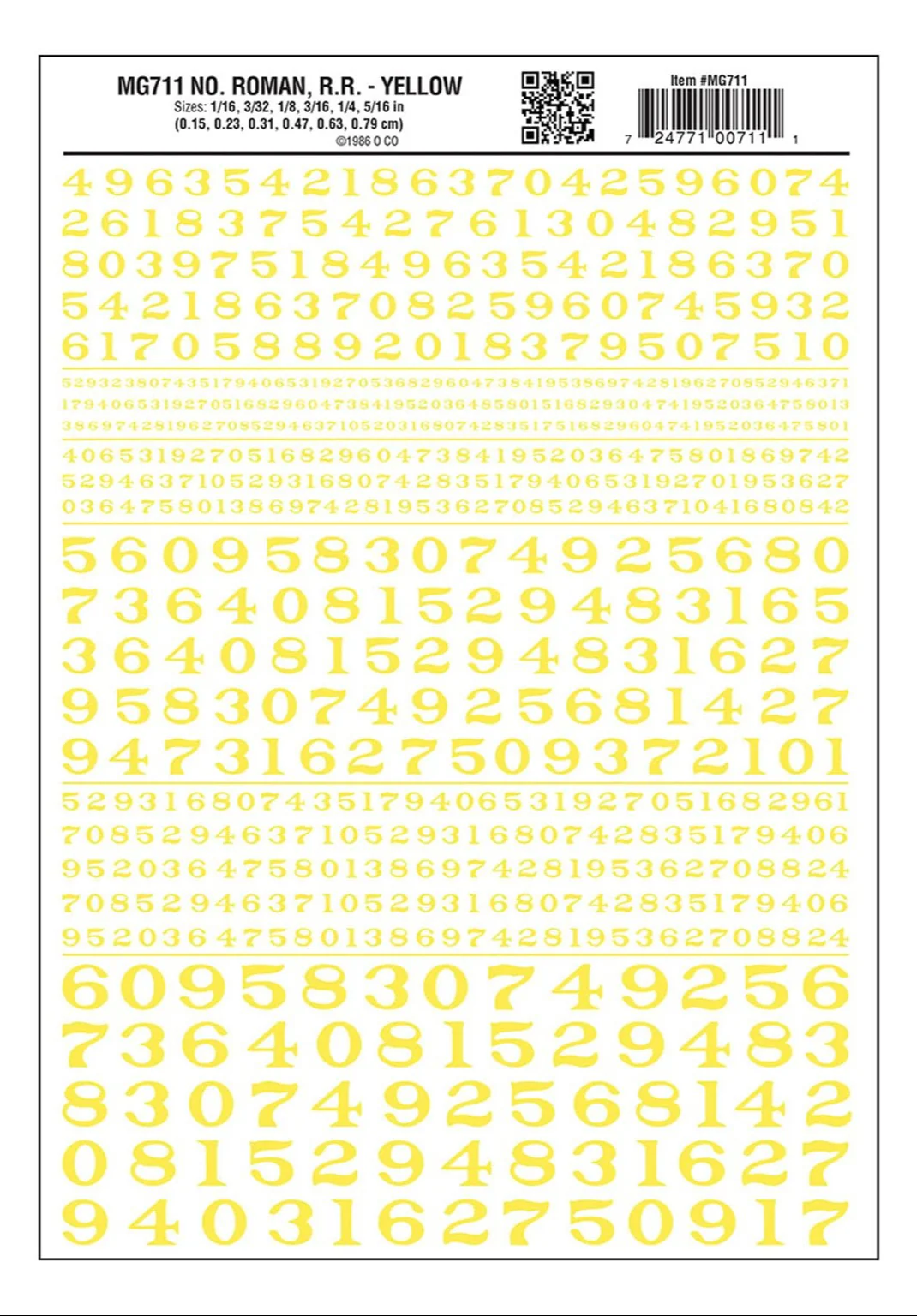 WMG711 MG711 Number Roman. R.R Yellow Transfer Decals