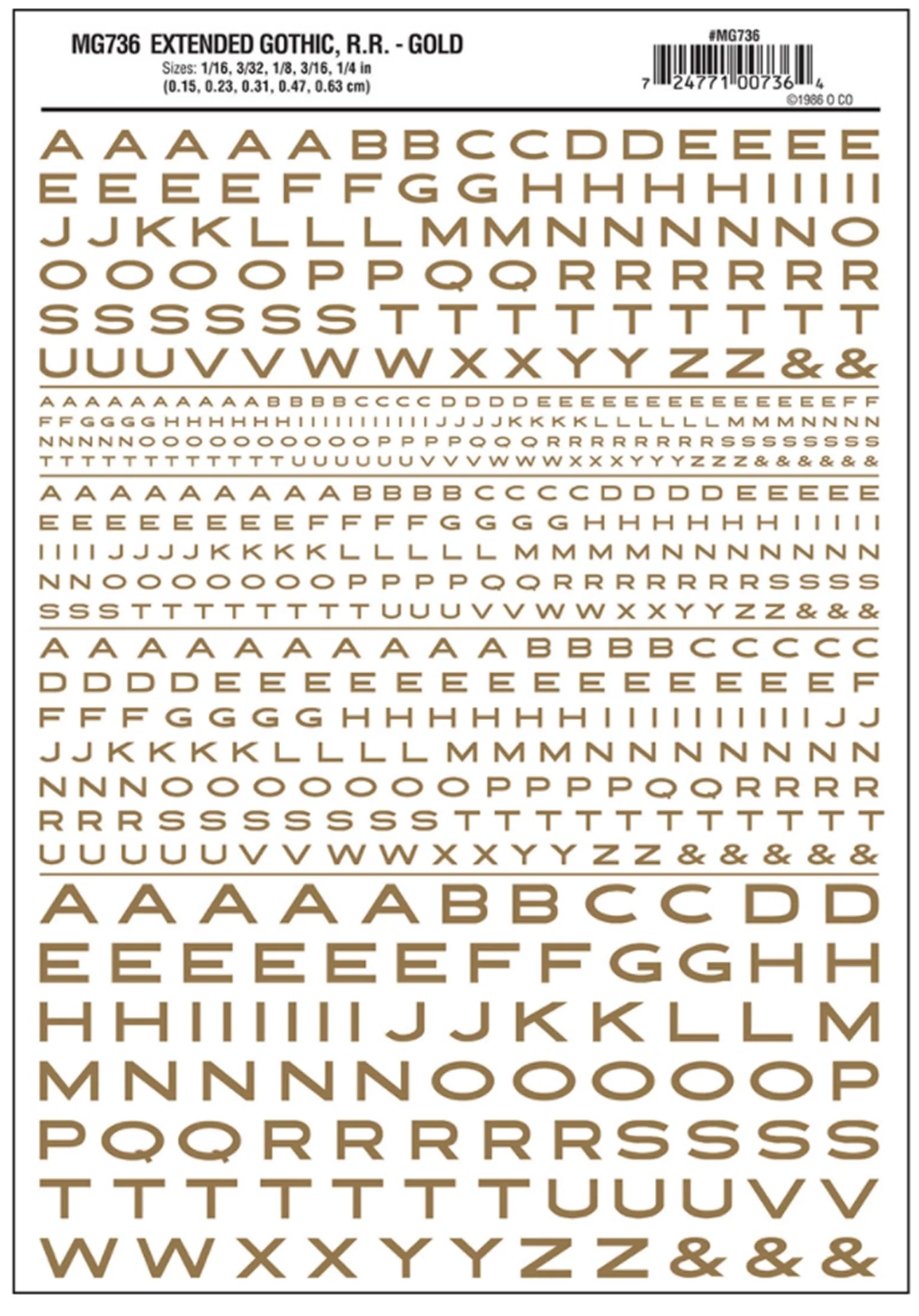 WMG736 MG736 WOODLAND SCENICS - Decals - Extended Gothic R.R. Gold