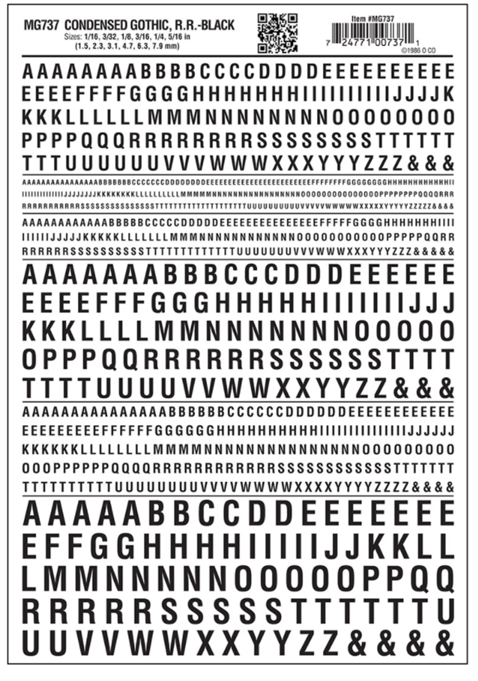 WMG737 MG737 WOODLAND SCENICS - Decals - Condensed Gothic R.R. Black
