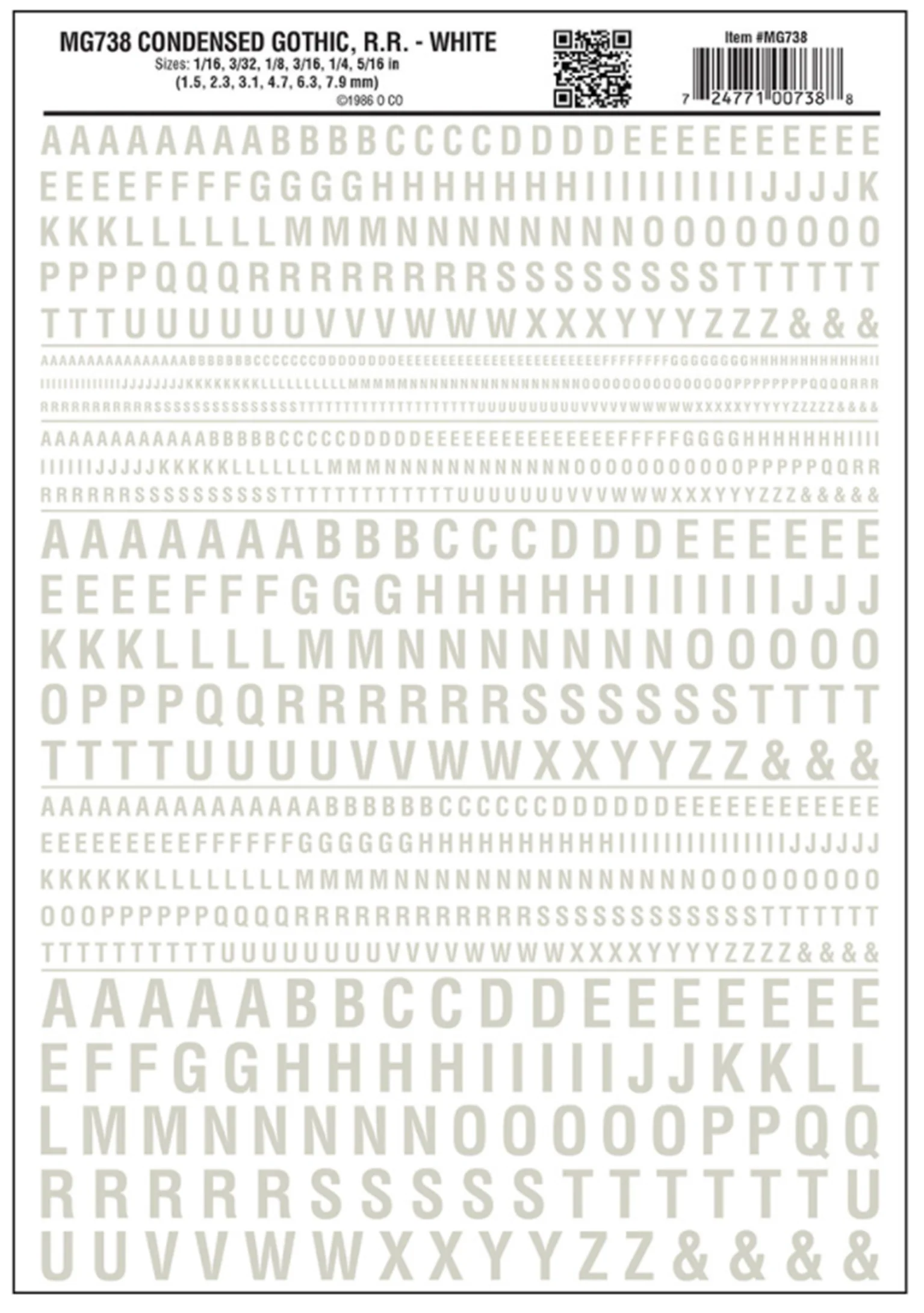 WMG738 MG738 WOODLAND SCENICS - Decals - Condensed Gothic R.R. White