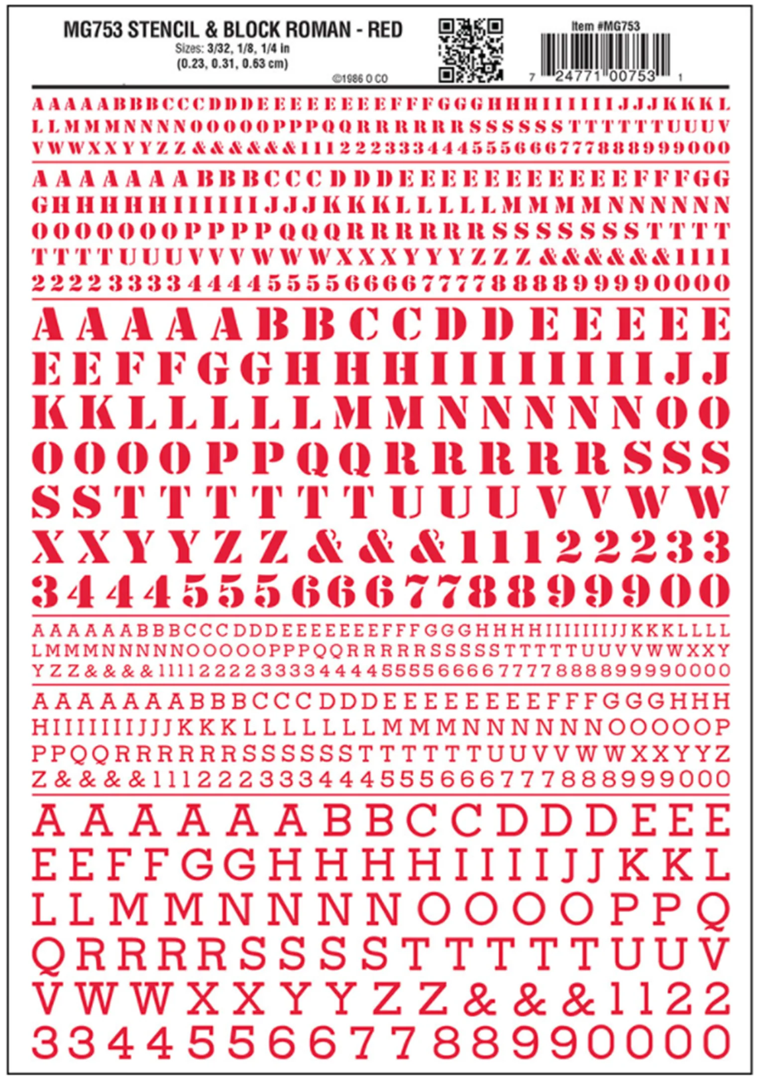 WMG753 MG753 WOODLAND SCENICS - Decals - Stencil & Block Roman Red