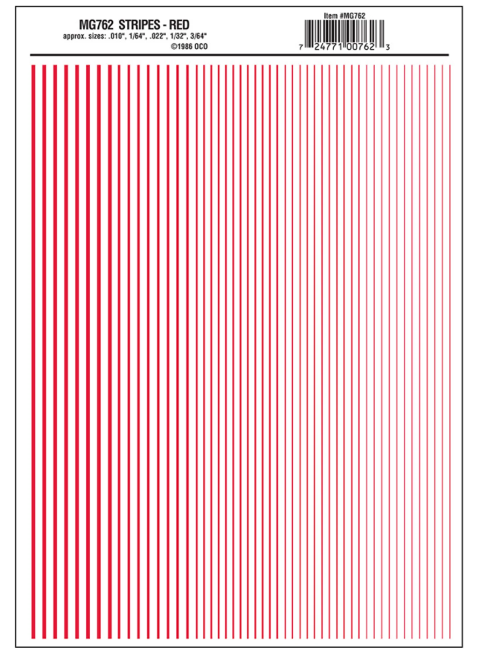 WMG762 MG762 WOODLAND SCENICS - Decals - Stripes Red