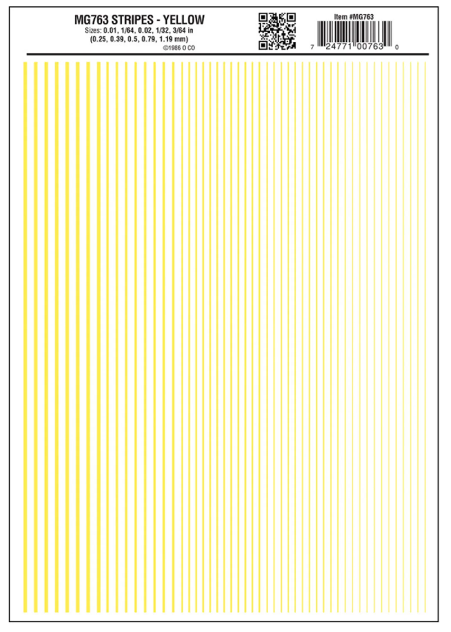 WMG763 MG763 WOODLAND SCENICS - Decals - Stripes Yellow