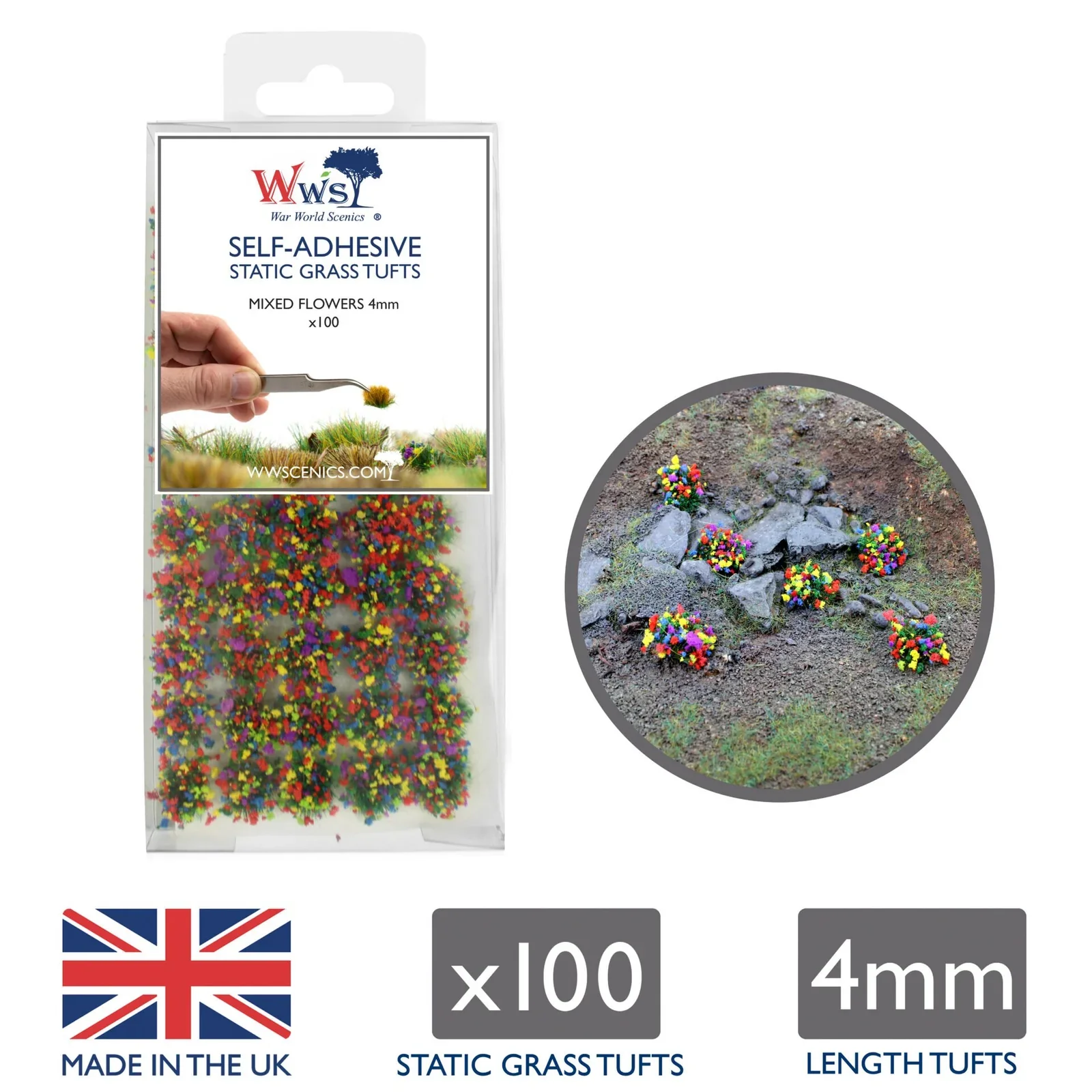 SGTMIX04 WWS 4mm Mixed Flowers Static Grass Tufts x 100 - Image 2
