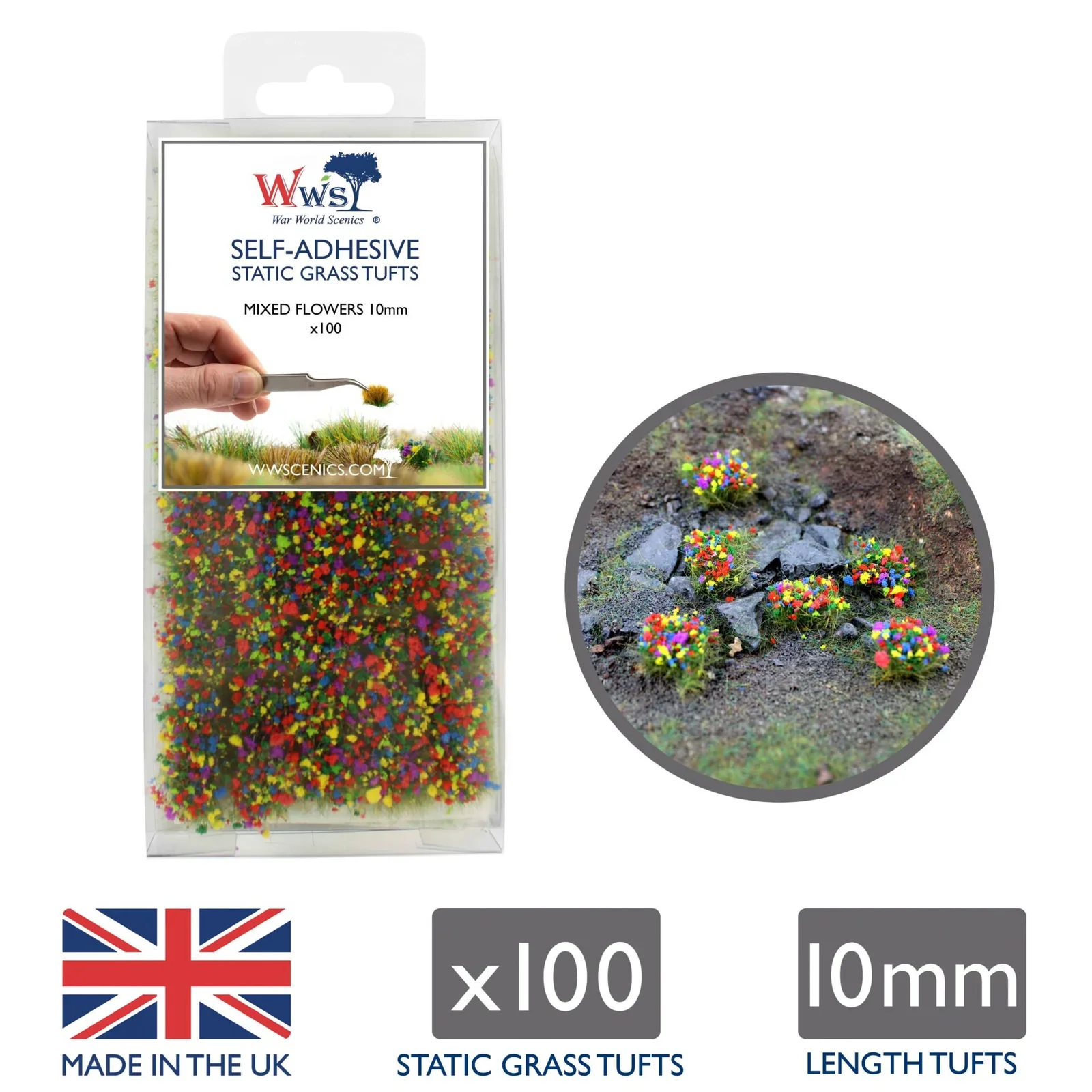 SGTMIX10 WWS 10mm Mixed Flowers Static Grass Tufts x 100 - Image 2