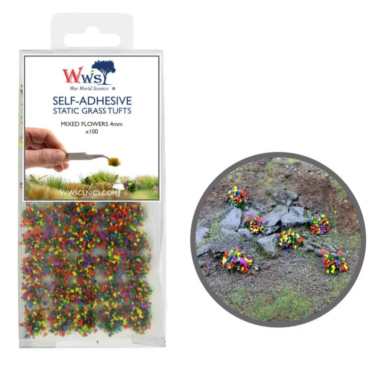 W3T-MF4 4mm Mixed Flower Self-Adhesive Static Grass Tufts x 100 - Image 2